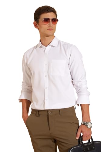 FYLTR Mens Slim Fit Shirt - Dobby Self Design | Full Sleeve | Functional Patch Pocket | White Formal Shirts for Men