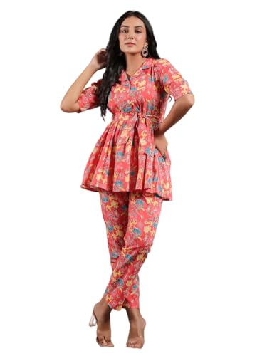 Anubhutee Ethnic Motif Printed Peplum Belted Top With Trouser Pant Set