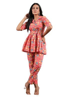 Anubhutee Ethnic Motif Printed Peplum Belted Top With Trouser Pant Set