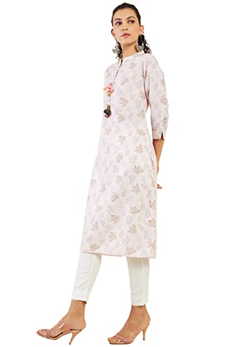 Soch Women Pink Linen Printed Kurta