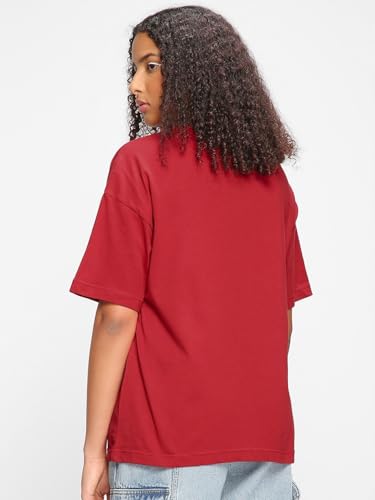 Bewakoof Women Solid Red Half Sleeve Round Neck T-Shirt