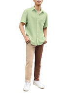 Pinkmint Mens Popcorn Shirt Half Sleeve Spread Collar Shirt for Goa Wear, Beah Wear, Summer (Pack of 1) Light Green