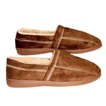 Small 7-8 Suede Fleece Mens Slipper in Brown