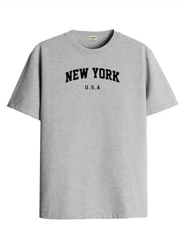 ADRO Mens New York Printed Tshirt for Men - Premium Cotton T Shirt for Men - Urban Stylish T-Shirt in Regular Fit Grey T-Shirt |