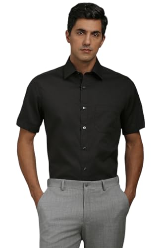 Louis Philippe Men Black Classic Fit Textured Half Sleeves Formal Shirt