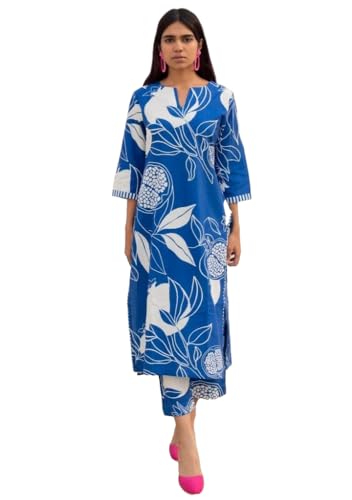 ANNI DESIGNER Womens Rayon Blend Straight Printed Kurta with Pant (ANAAR-Blue_S_Blue_Small)