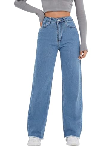 KOTTY Womens Straight Button Solid Baggy Jeans(Blue,XL)_KTTLADIESJEANS2827XL