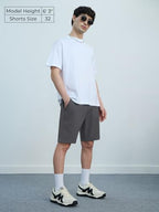 The Souled Store Chino Shorts: Storm Grey Men and Boys Buttoned Solid Regular Fit Knee Length Cotton Blend Chino Shorts