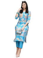 ANNI DESIGNER Womens Cotton Blend Straight Printed Kurta with Pant (Jonaki Blue_S_Blue_Small)