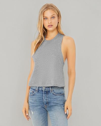 Ladies Racerback cropped Tank - HEATHER OLIVE - S(D0102H7WYMJ)