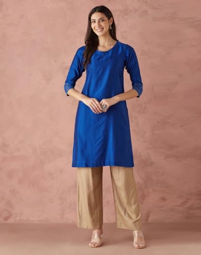 Fabindia Women'S Cotton Silk Embroidered Regular Kurta