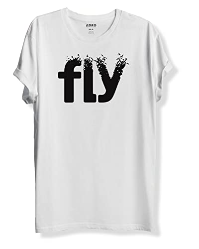 ADRO Men's Printed Cotton T-Shirt | Regular Fit | Round Neck | RNR-M-Fly-WH-XL White