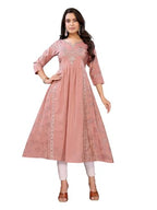 Rangita Peach Viscose Poly Anarkali Printed Calf Length Kurti | Kurta For Women_M