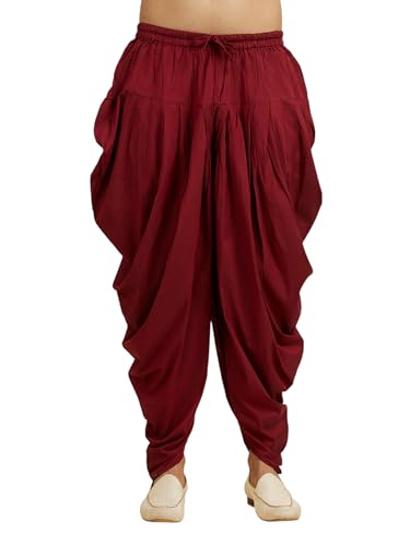 Manyavar MenS Blended Viscose Solid Patiala With Elastic And String (Maroon,Xl)
