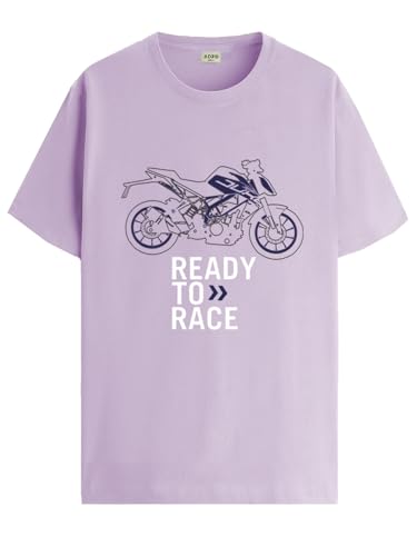 ADRO Mens Biker Design Printed 100% Cotton T-Shirt - Regular Fit, Printed T-Shirts for Men (RN24-KTM-PU_Purple_XL)