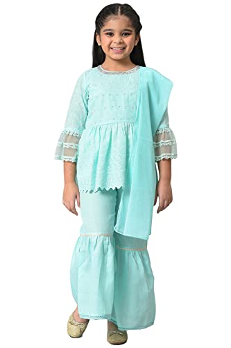 Aurelia GirlS Cotton Kurta & Sharara & Dupatta (22Aug10226A-604466_Green