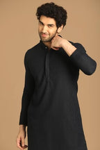 Manyavar Mens Blue Blended Cotton Embroidered Kurtas
