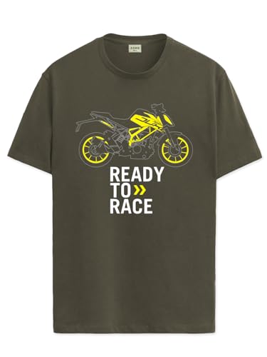 ADRO Mens Biker Design Printed 100% Cotton T-Shirt - Regular Fit, Printed T-Shirts for Men (RN24-KTM-OL_Olive_2XL)