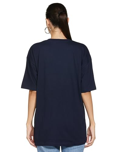 T2F Womens Printed Oversized Fit T-Shirt (WOM-DRP-TSRT-01_Navy