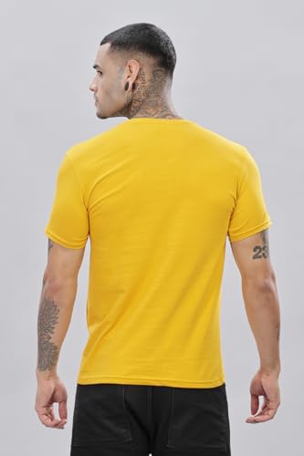 ADRO Mens V Neck Solid Cotton T-Shirt (VN-M-PLN-MU_Mustard_2XL)
