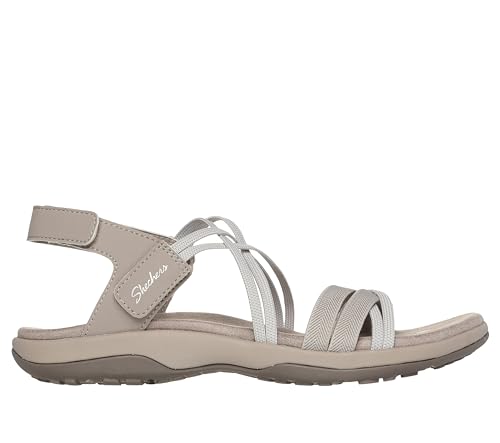 Skechers Women's Reggae Slim-Takes Two Flat Sandal, Taupe, 8