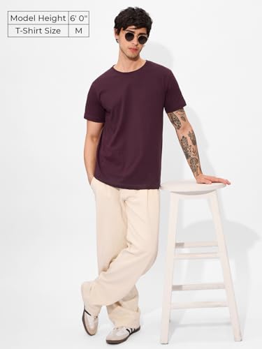 The Souled Store Official Solids: Dark Red Men And Boys Short Sleeve Round Neck Graphic Printed Regular Fit Cotton T-Shirts
