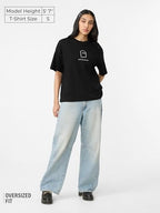 The Souled Store Holograph Women and Girls Short Sleeves Round Neck Black Graphic Printed Cotton Oversized T-Shirts