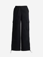 The Souled Store Parachute Pants: Phantom Women and Girls Pull On Black Solid Cotton Baggy Fit Cargo Pants