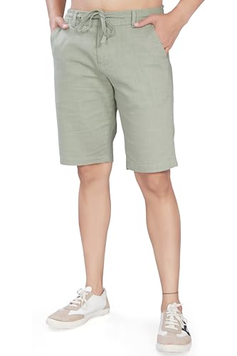Divisive MenS Relaxed Fit Cotton Linen Shorts (Dsrt5_32_Olive)