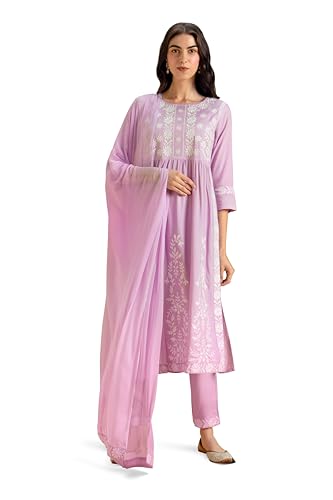 KAARI Rayon 7525 Womens Kurta Suit Set (KAAAW24WSKD-70018_Lavender Bagh_XL)