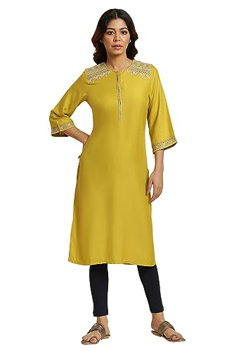 W For Woman Cress Green Embroidered Kurta (Size: L)-23Auw19456-219554
