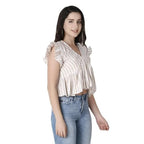 Leriya Fashion Womens Waffle Knit Tunic Cap Sleeve Button Down Tie Knot Henley Tops Loose Fitting Bat Wing Shirts Top (Small, Cr