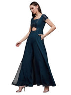 Miss Chase WomenS Square Neck Short Sleeve Cut Out Relaxed Fit Regular Jumpsuit (Mcss25D91-84-83-05, Teal, L)