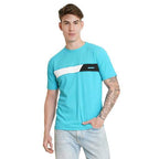 LookMark Mens Stylish Cotton Blend Printed Striped Polo Tshirt (MT01-S) Sky Blue