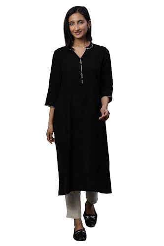 Aurelia Womens Rayon Solid Regular Kurta (24FEA15023_Black