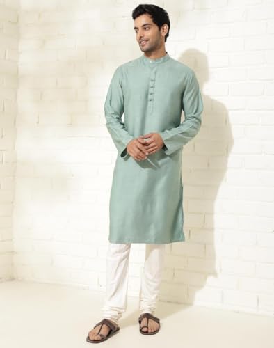 Fabindia Men'S Viscose Silk Solid Slim Kurta
