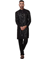 Jompers Mens Black Sequins Embroidered Kurta With Pyjama. (Black, Xl)