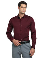 Turtle Men 100% Cotton Slim Fit Solid Full Sleeve Party Shirt Maroon
