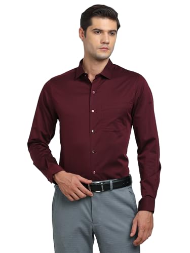 Turtle Men 100% Cotton Slim Fit Solid Full Sleeve Party Shirt Maroon