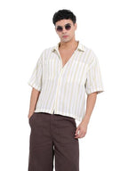 The Indian Garage Co Mens Boxy Fit Vertical Striped Cutaway Collar Half Sleeves Resort Shirt