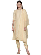 Ziyaa Art Silk Womens Cream Chinon Kurta, Pant And Dupatta Set (Ziskdch4081-L_Off-White