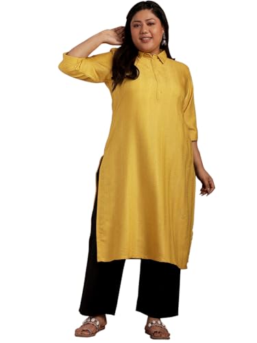 Libas Extra Love WomenS Cotton Woven Design Straight Kurta (25403_Yellow_6Xl)