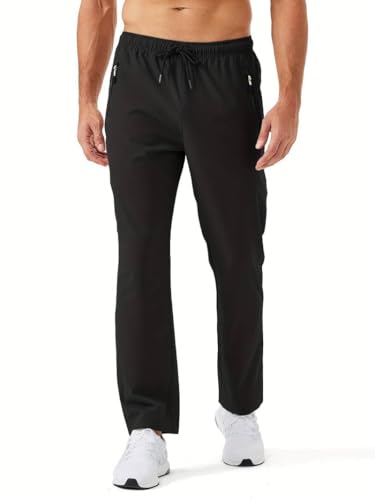 Toplot MenS Relaxed Fit Outdoor Pants - Solid Color With Drawstring (Track-Pant-5217-Black-34)