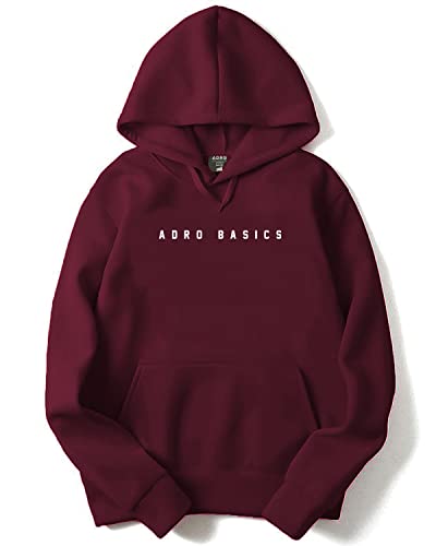 ADRO Men's Cotton Neck Hooded Sweatshirt (H22-M-AR2-MR_Maroon_XL)