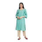 Fabindia Women Silk Straight Knee Length Kurta Viscose_Blue