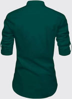Deelmo MenS Cotton Blend Mandarin Collar Regular Fit Full Sleeve Short Kurta Shirt, X-Large, Dark Green
