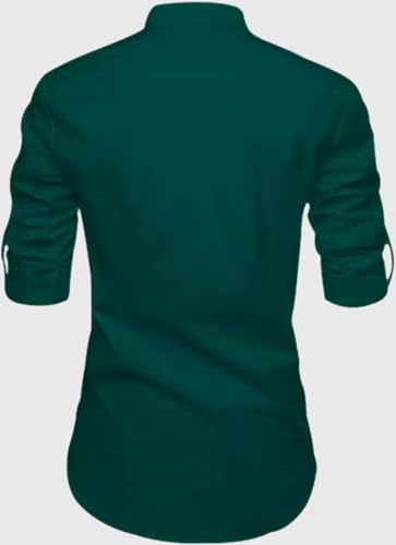 Deelmo MenS Cotton Blend Mandarin Collar Regular Fit Full Sleeve Short Kurta Shirt, X-Large, Dark Green