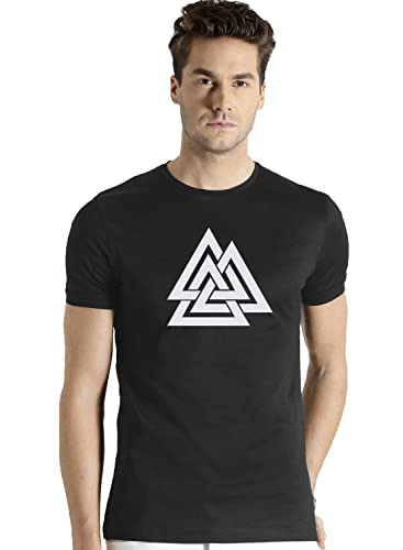 ADRO Triangle Mens Cotton Printed T-Shirt (Black, M)