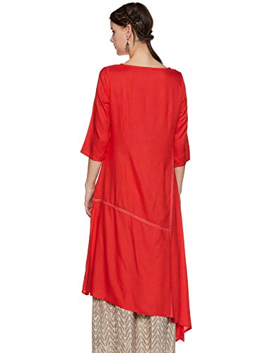 W Red Round Neck Printed Kurta
