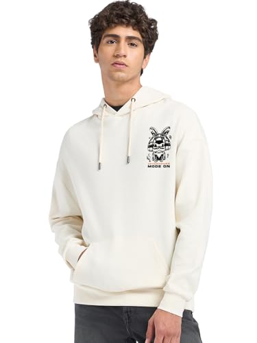 Bewakoof Heavy Duty 1.0 MenS Graphic Printed Oversized Fit Full Sleeve Fleece Hoodies_1500948_Beige_M